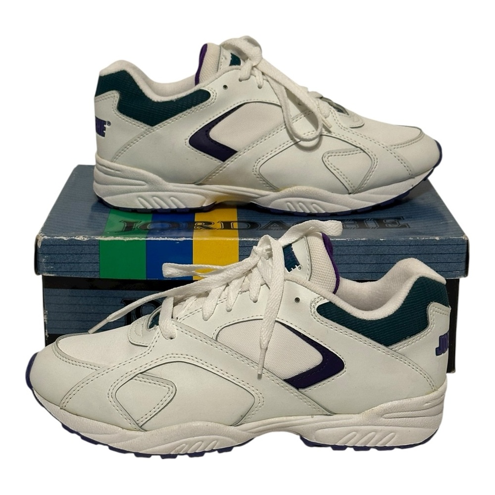 Vintage Jordache Purple White Green Leather Sneakers Women’s 9 NEW in Box RARE